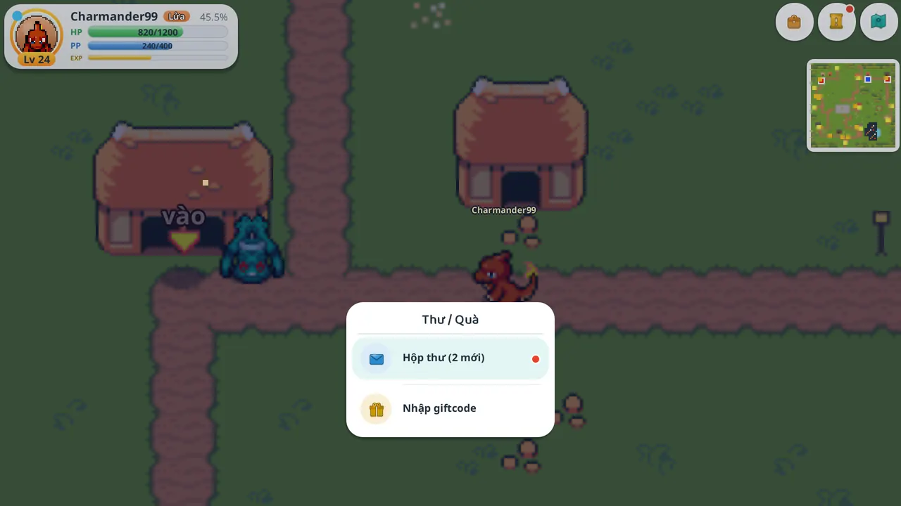 Ảnh trong game: Thư / Quà & giftcode