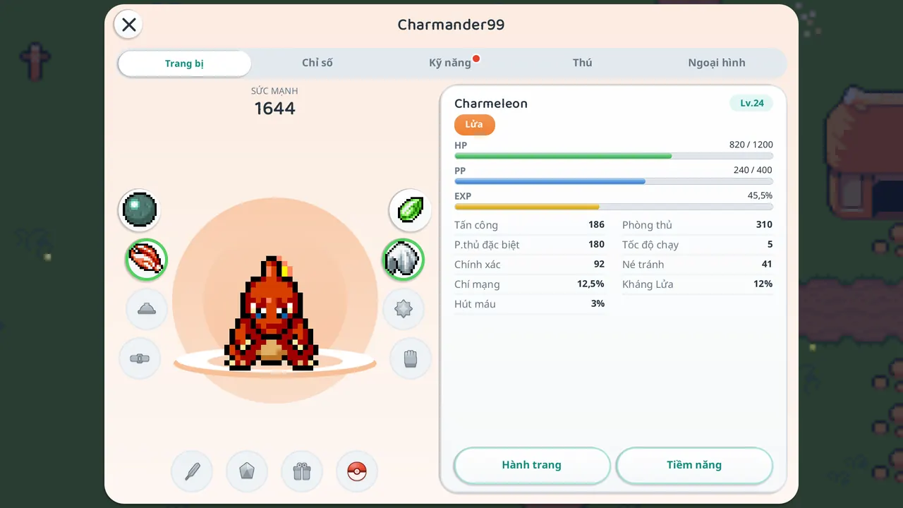 Ảnh trong game: Pokémon & trang bị